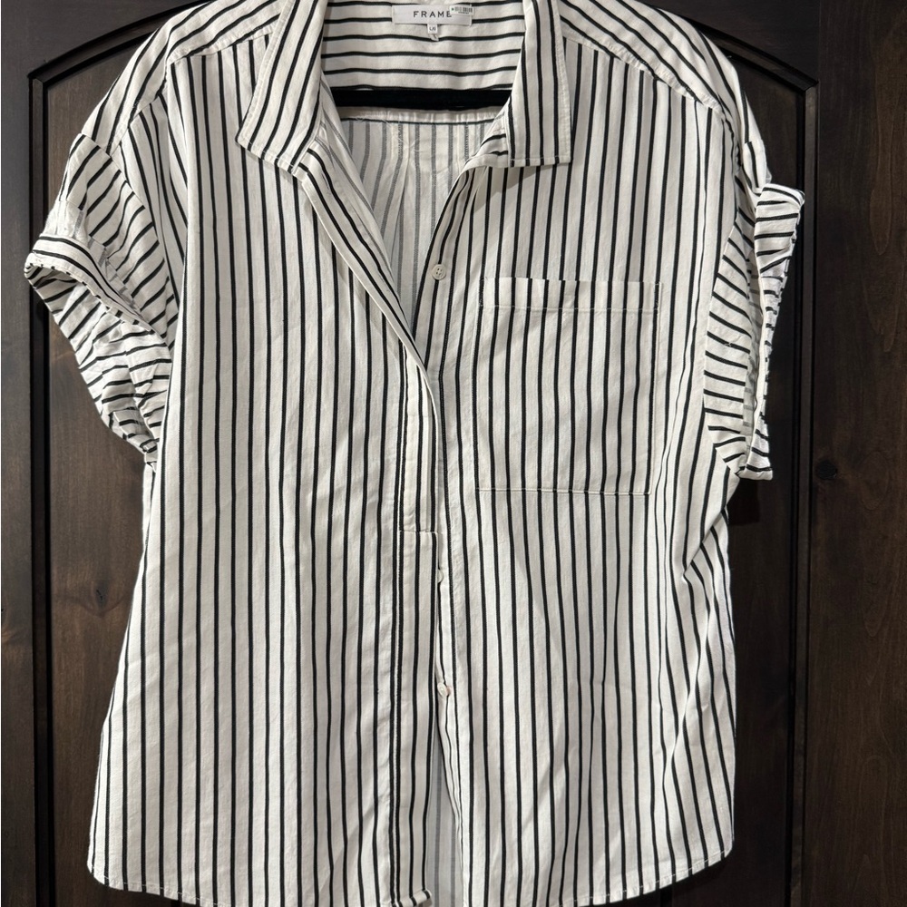 Frame Denim Black and White Boxy Button Down Shirt